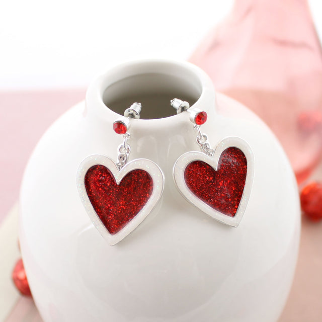 Glitter Enamel Heart Earrings