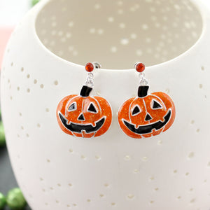 Enamel Jack-O-Lantern Dangle Earrings