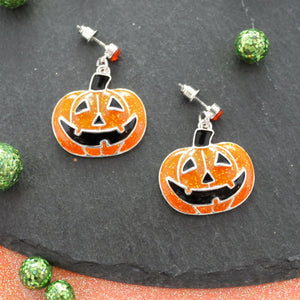 Enamel Jack-O-Lantern Dangle Earrings