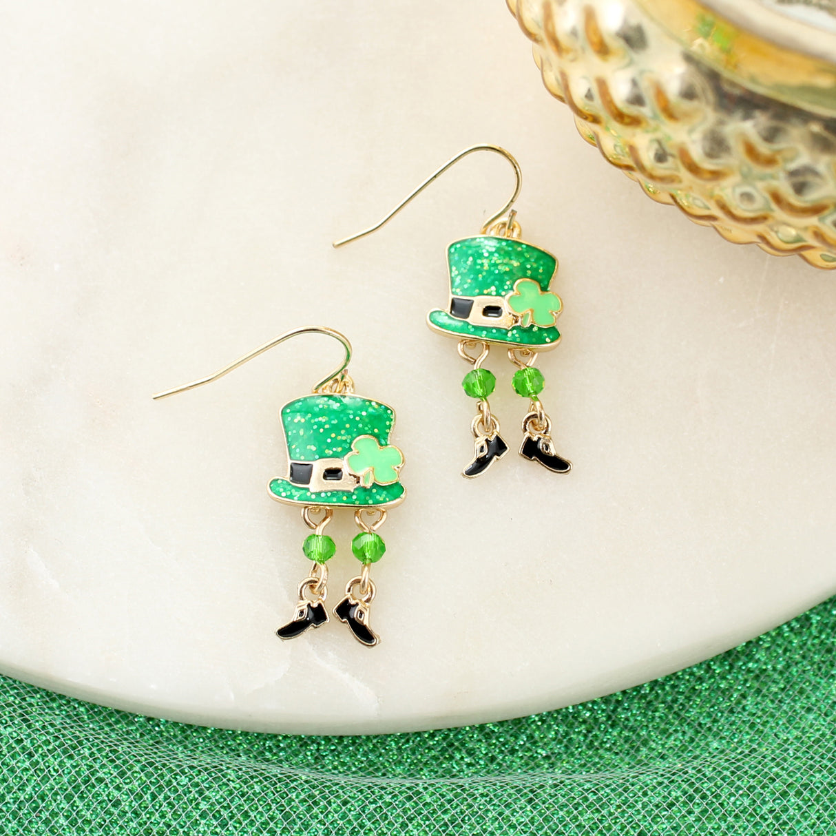 Dangle Leg Leprechaun Hat Earrings