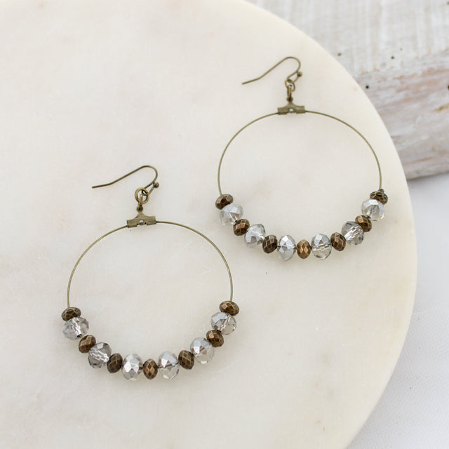 Crystal and Vintage Bead Hoop Earrings