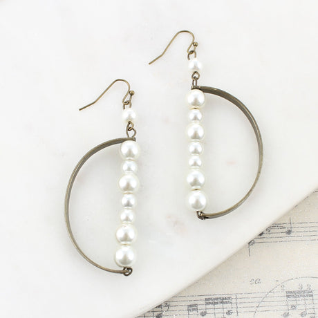 Vintage Half Circle w/ Pearl Bar Earrings