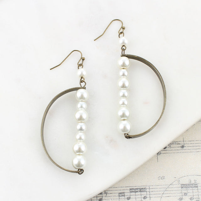 Vintage Half Circle w/ Pearl Bar Earrings