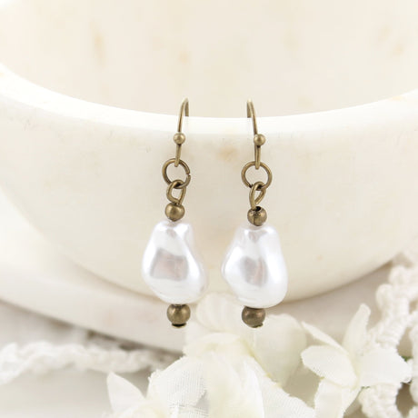 Vintage Finish & Freshwater Pearl Earrings