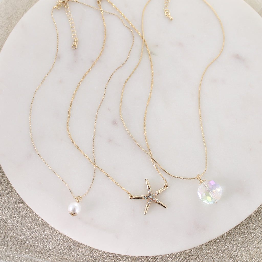 Gold Starfish Trio Necklace Set