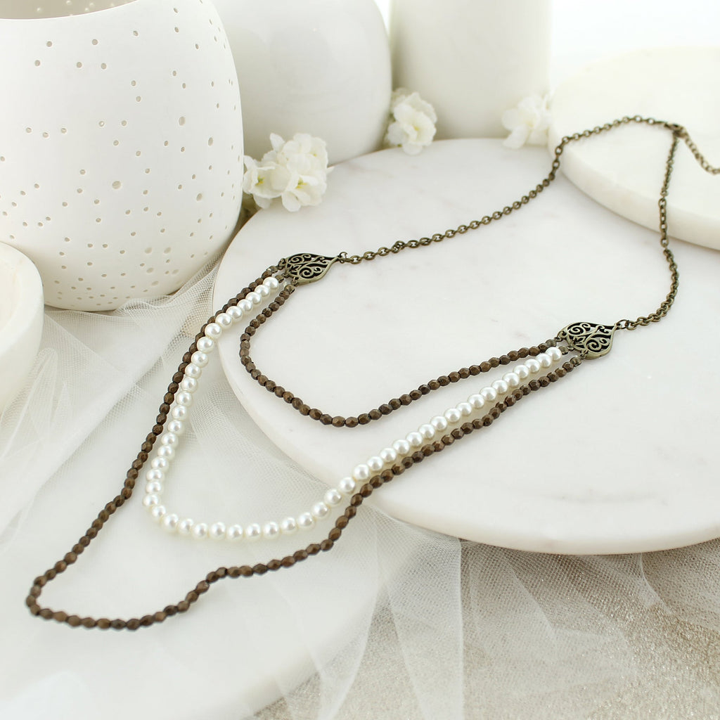 24 - 32” Layered Pearl & Vintage Filigree Necklace