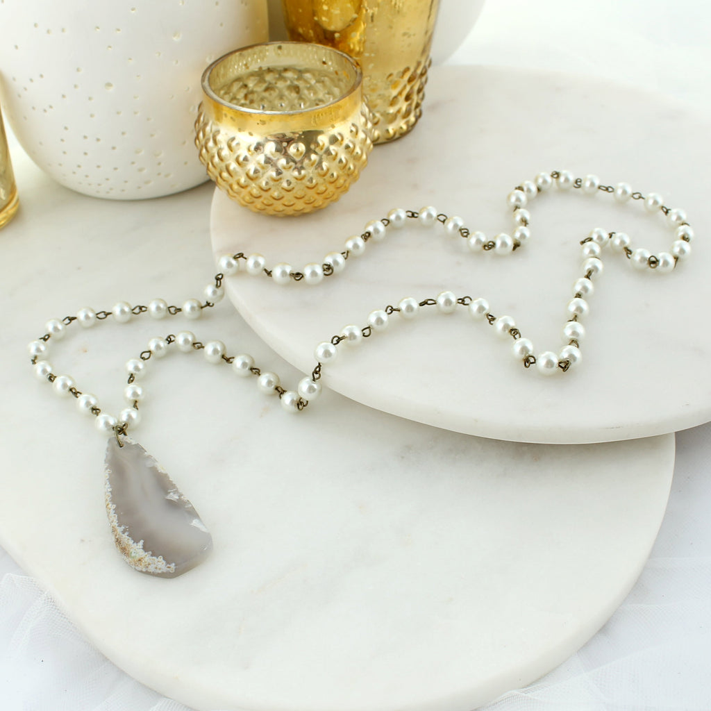 34” Pearl & Agate Necklace