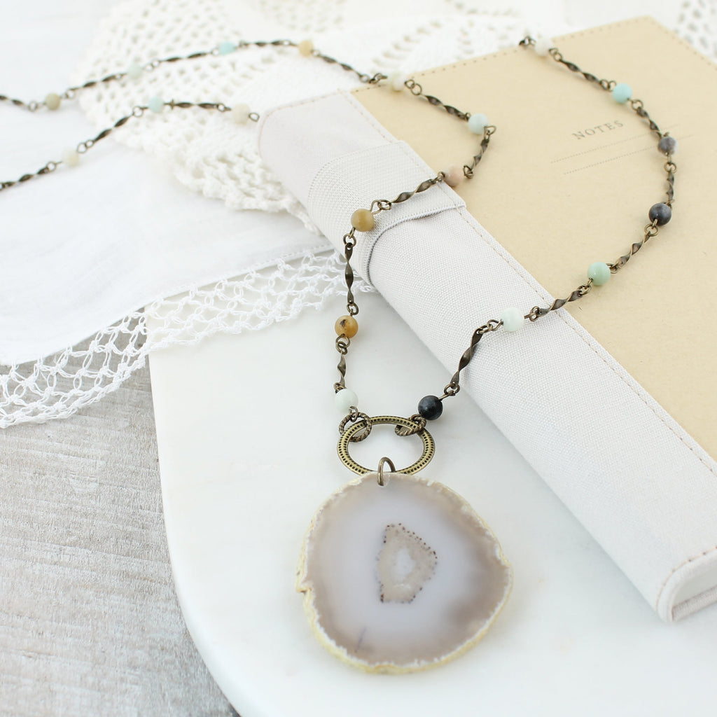 Vintage Style, Stone & Agate 34” Necklace