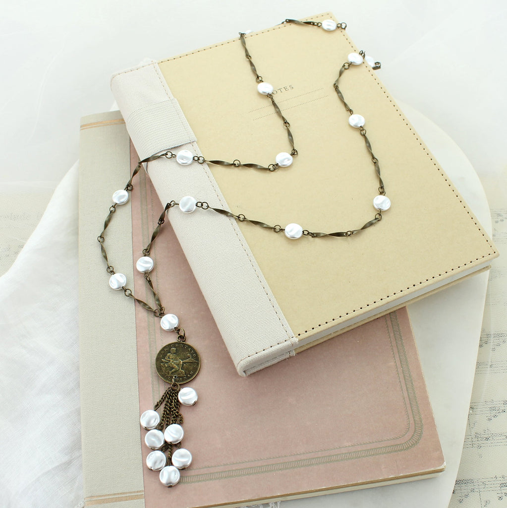 34” Flat Pearl & Coin Necklace