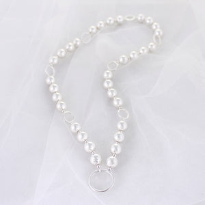 20" Silver Bead Stretch Necklace w/ Circle Links