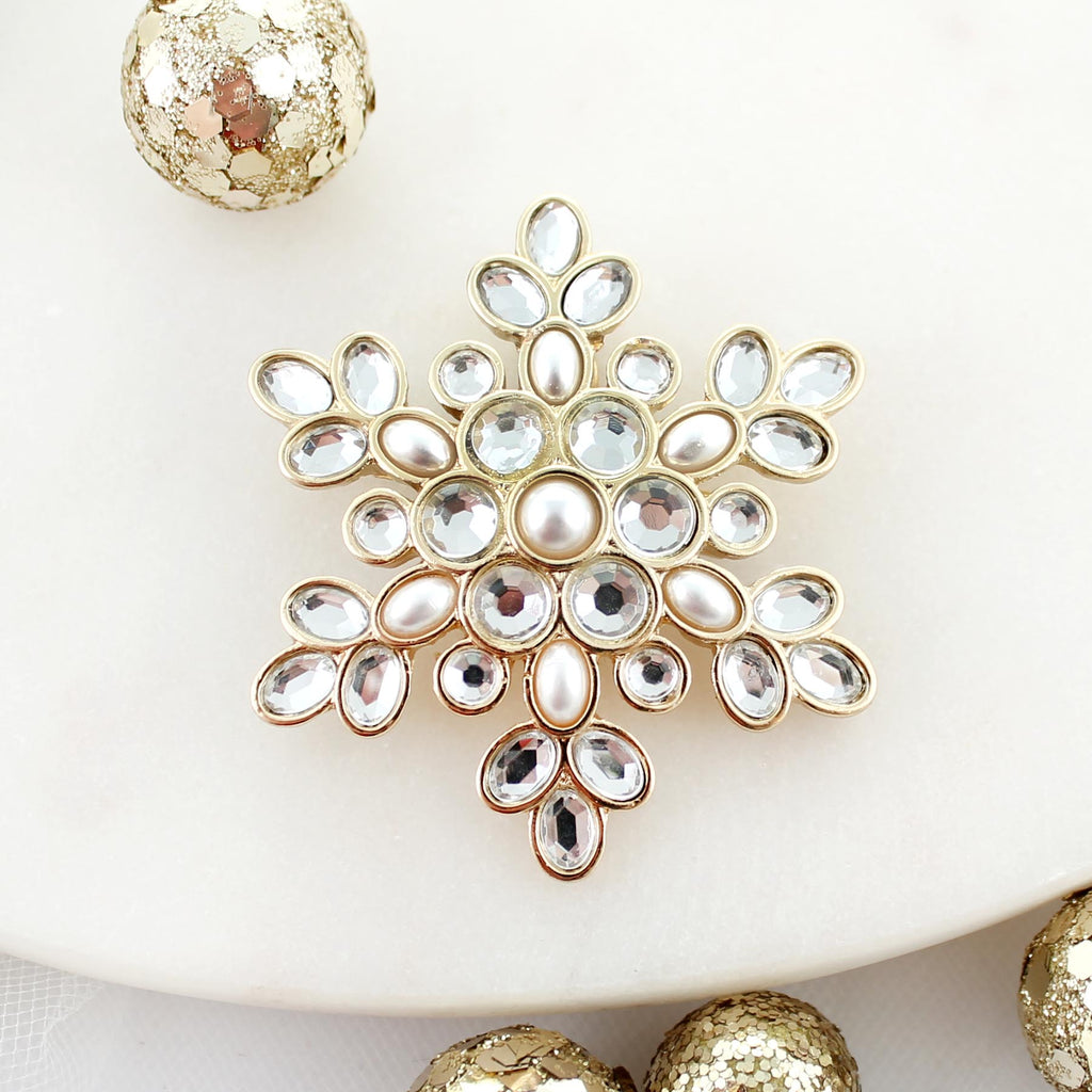 Coming Soon! Gold Pearl & Crystal Snowflake Pin/Pendant