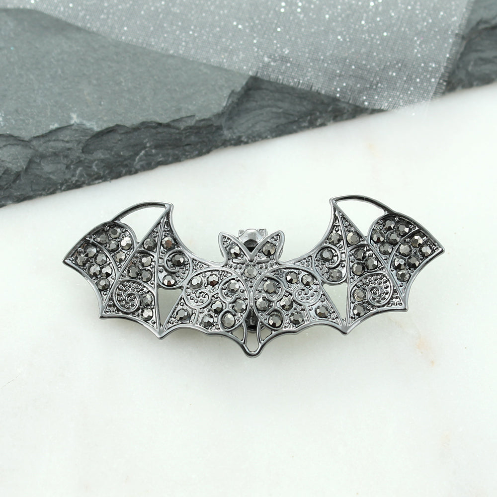 Gunmetal Crystal Bat Pendant