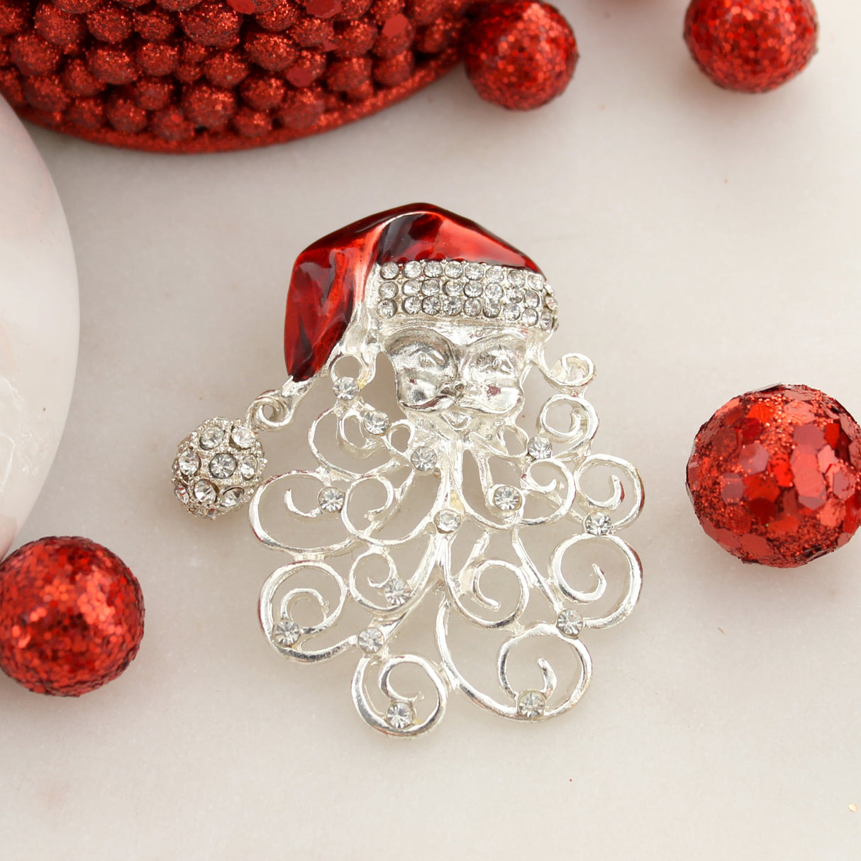 Curly Beard Santa Christmas Pin/Pendant