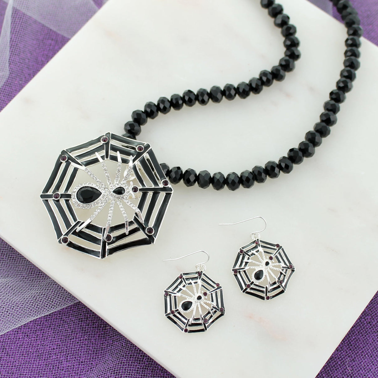 Enamel & Crystal Spiderweb Halloween Pin/Pendant